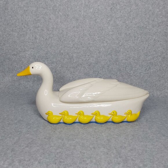 Vintage 1985 Ceramic Duck & Ducklings Candy Treat Dish with Lid Hand Painted - Picture 4 of 14